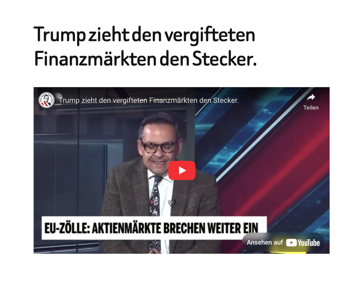 Trump zieht den vergifteten Finanzmärkten den Stecker.