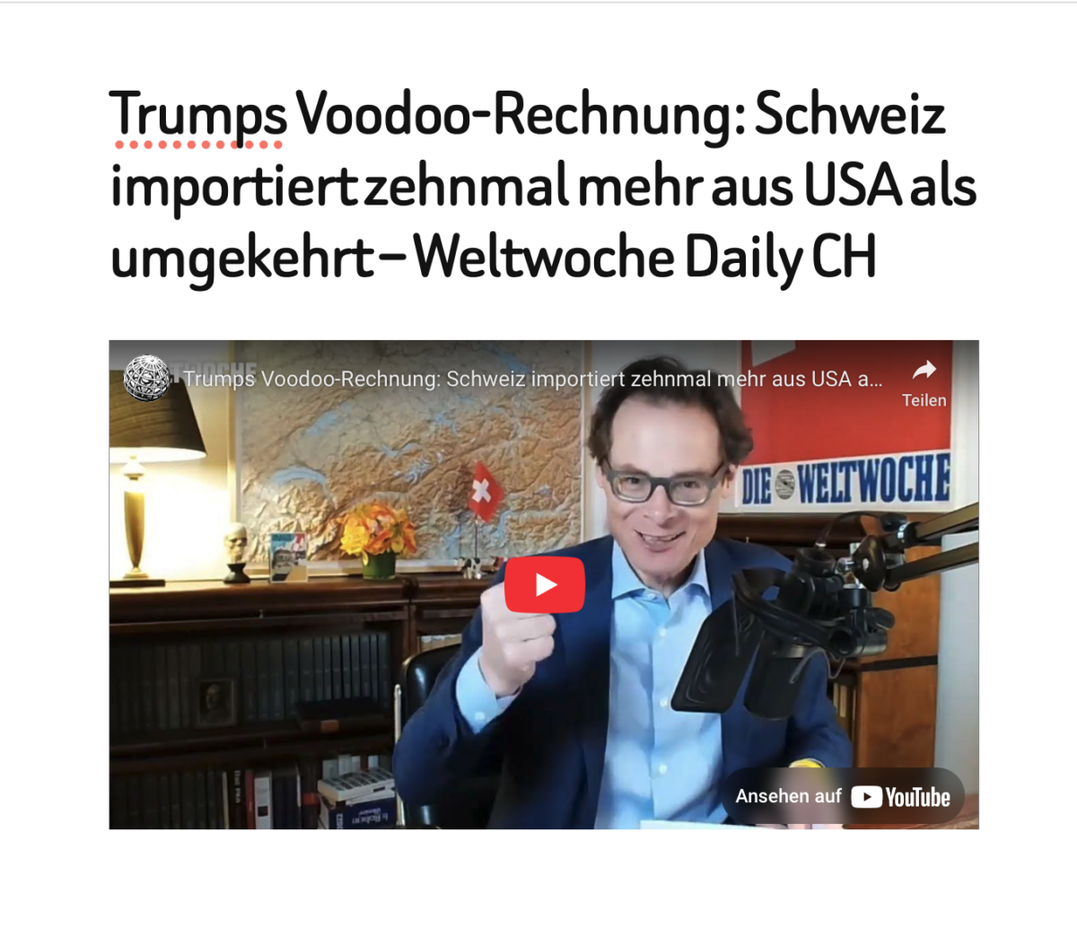 Trumps Voodoo-Rechnung: Schweiz importiert zehnmal mehr aus USA als umgekehrt – Weltwoche Daily CH