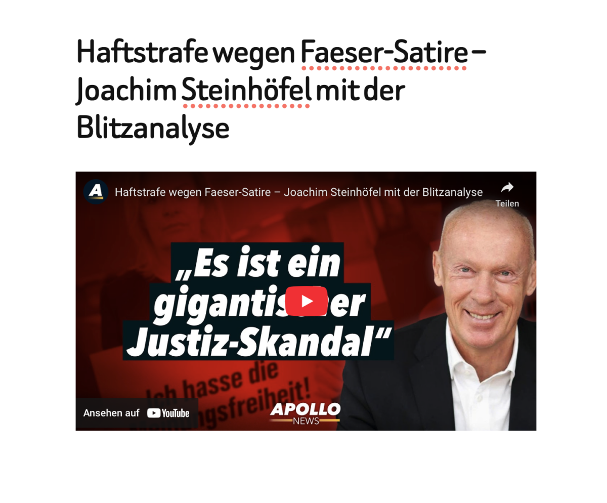 Haftstrafe wegen Faeser-Satire – Joachim Steinhöfel mit der Blitzanalyse