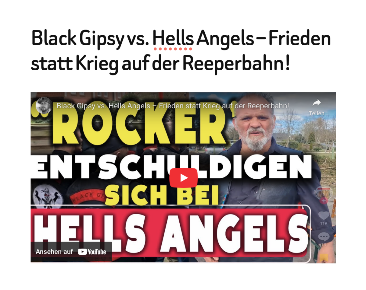 Black Gipsy vs. Hells Angels – Frieden statt Krieg auf der Reeperbahn!