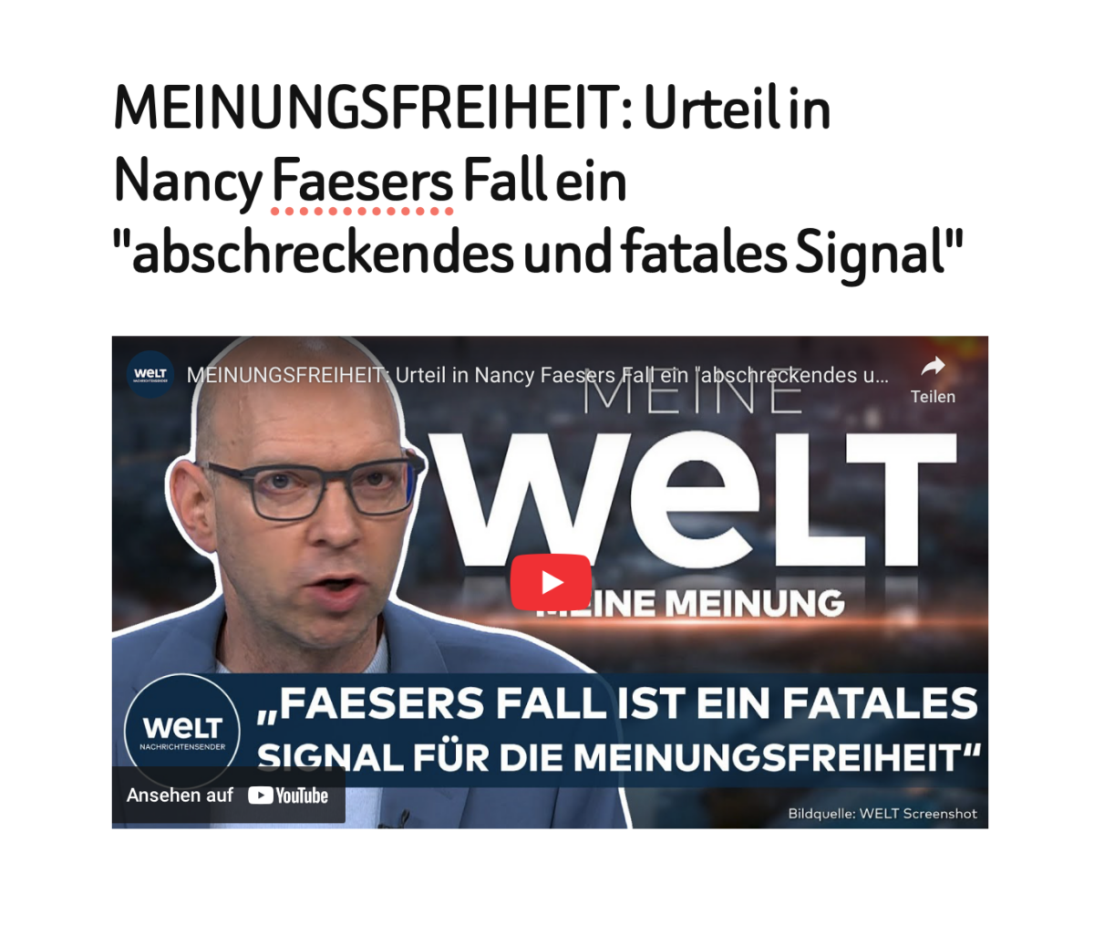 MEINUNGSFREIHEIT: Urteil in Nancy Faesers Fall ein „abschreckendes und fatales Signal“ 