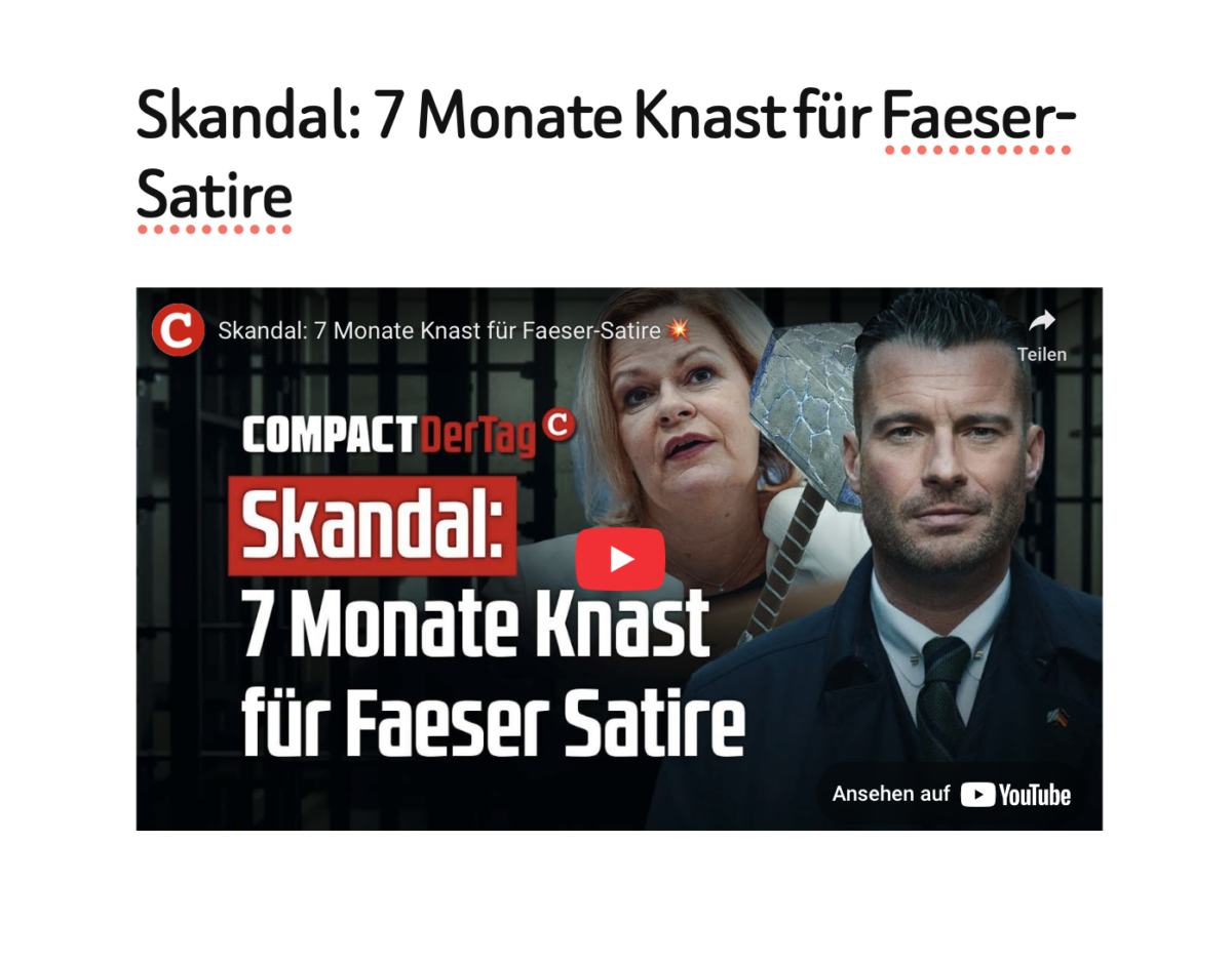 Skandal: 7 Monate Knast für Faeser-Satire