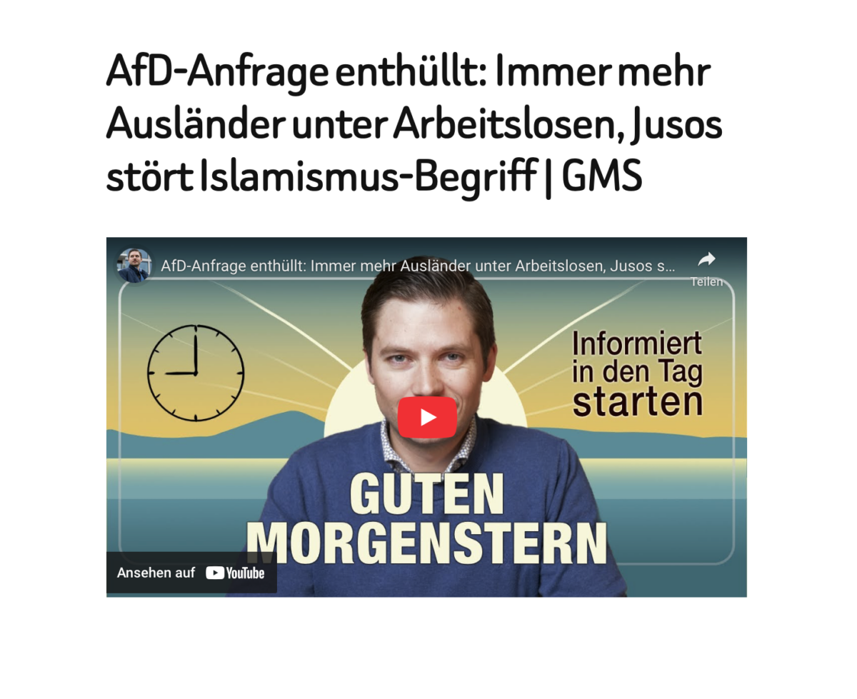 AfD-Anfrage enthüllt: Immer mehr Ausländer unter Arbeitslosen, Jusos stört Islamismus-Begriff | GMS