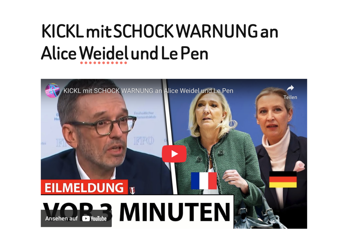 KICKL mit SCHOCK WARNUNG an Alice Weidel und Le Pen