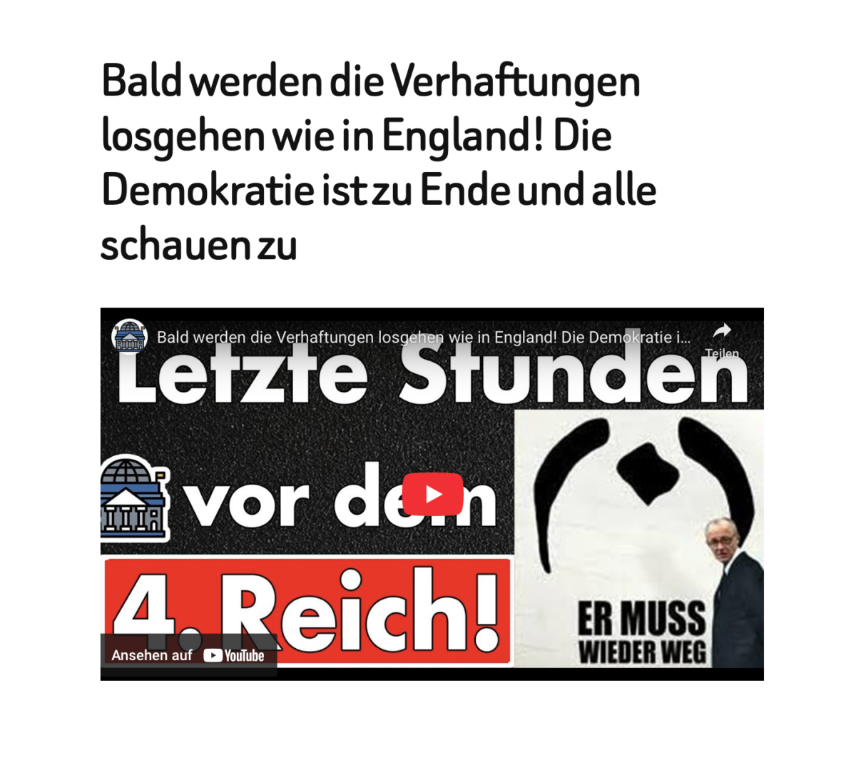 Bald werden die Verhaftungen losgehen wie in England! Die Demokratie ist zu Ende und alle schauen zu