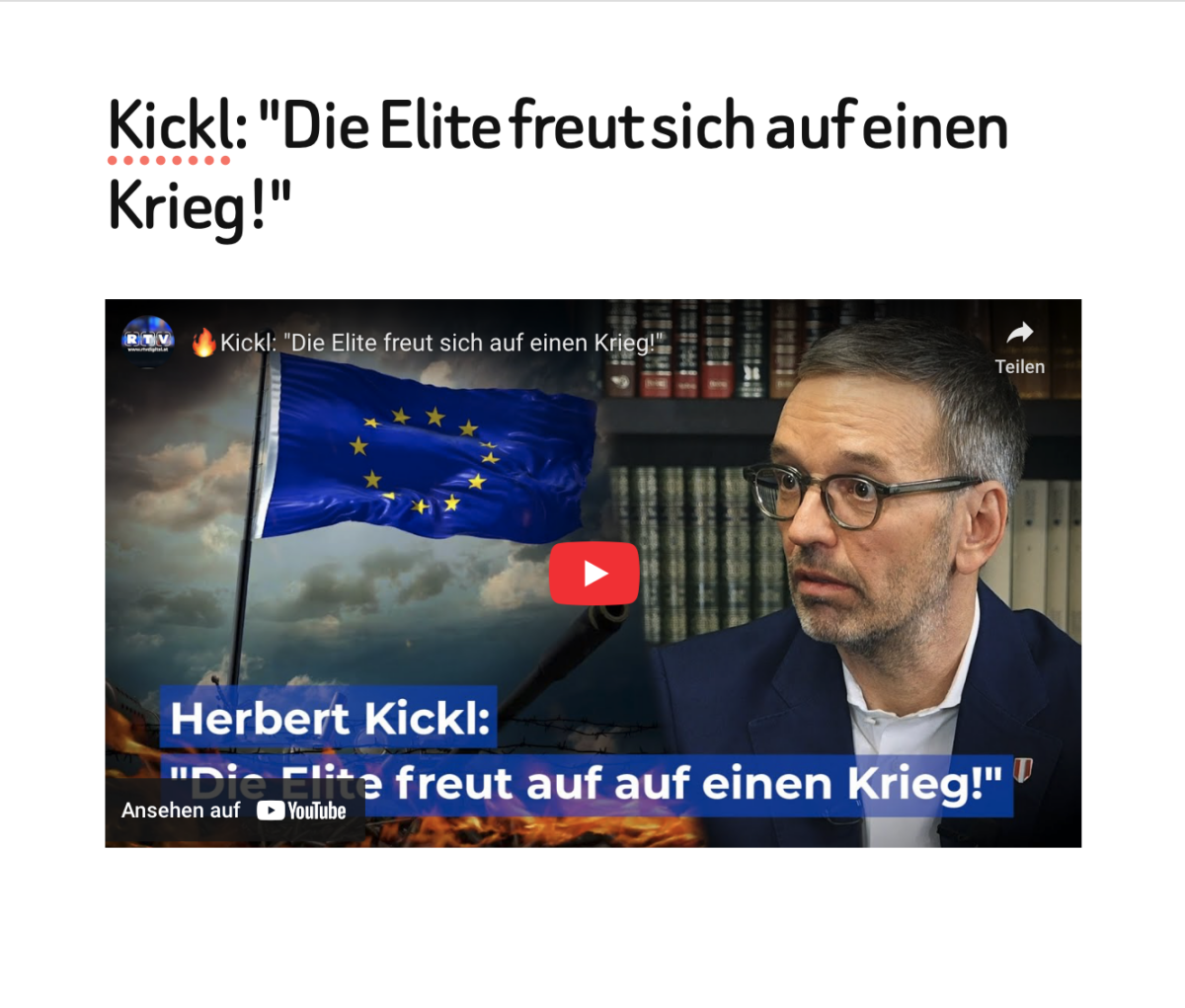 Kickl: „Die Elite freut sich auf einen Krieg!“