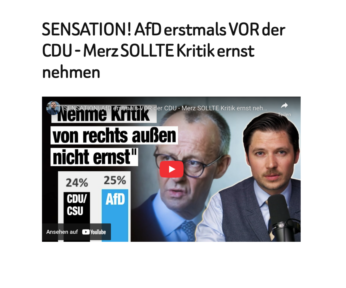 SENSATION! AfD erstmals VOR der CDU – Merz SOLLTE Kritik ernst nehmen
