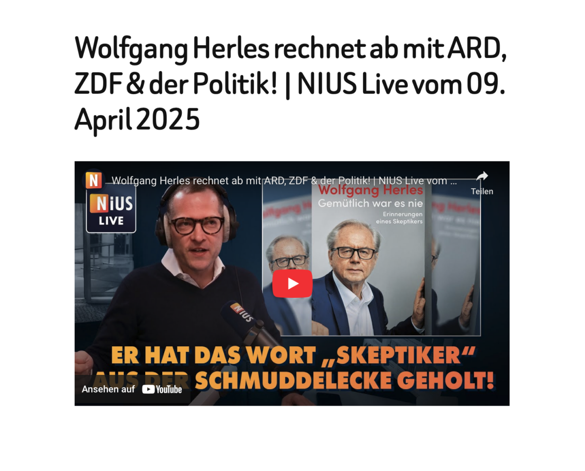 Wolfgang Herles rechnet ab mit ARD, ZDF & der Politik! | NIUS Live vom 09. April 2025