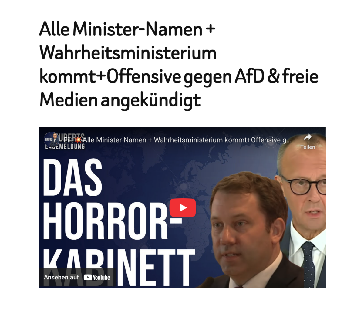 Alle Minister-Namen + Wahrheitsministerium kommt+Offensive gegen AfD & freie Medien angekündigt