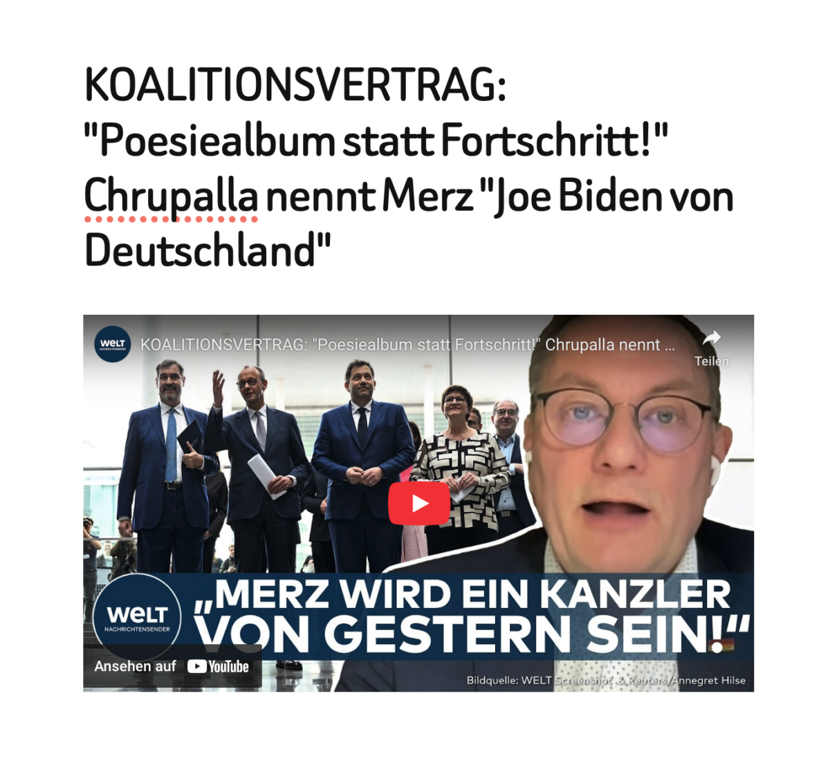 KOALITIONSVERTRAG: „Poesiealbum statt Fortschritt!“ Chrupalla nennt Merz „Joe Biden von Deutschland“