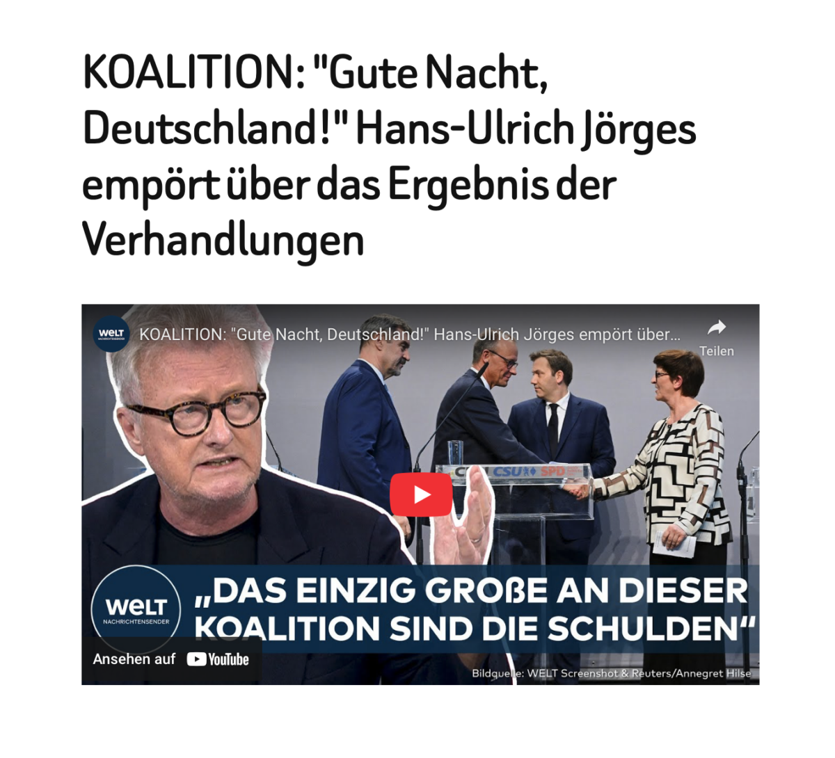 KOALITION: „Gute Nacht, Deutschland!“ Hans-Ulrich Jörges empört über das Ergebnis der Verhandlungen
