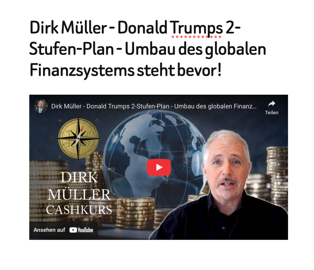 Dirk Müller – Donald Trumps 2-Stufen-Plan – Umbau des globalen Finanzsystems steht bevor!