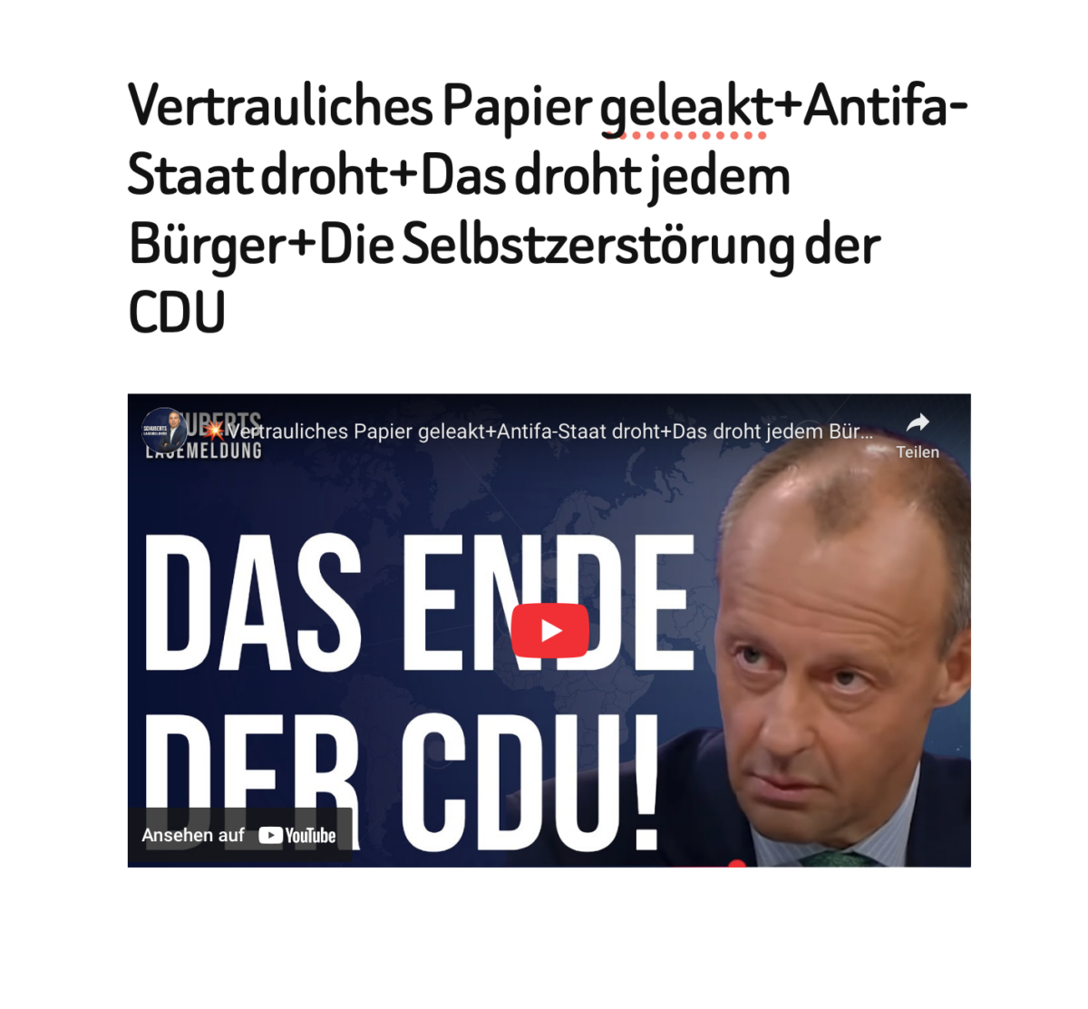 Vertrauliches Papier geleakt+Antifa-Staat droht+Das droht jedem Bürger+Die Selbstzerstörung der CDU