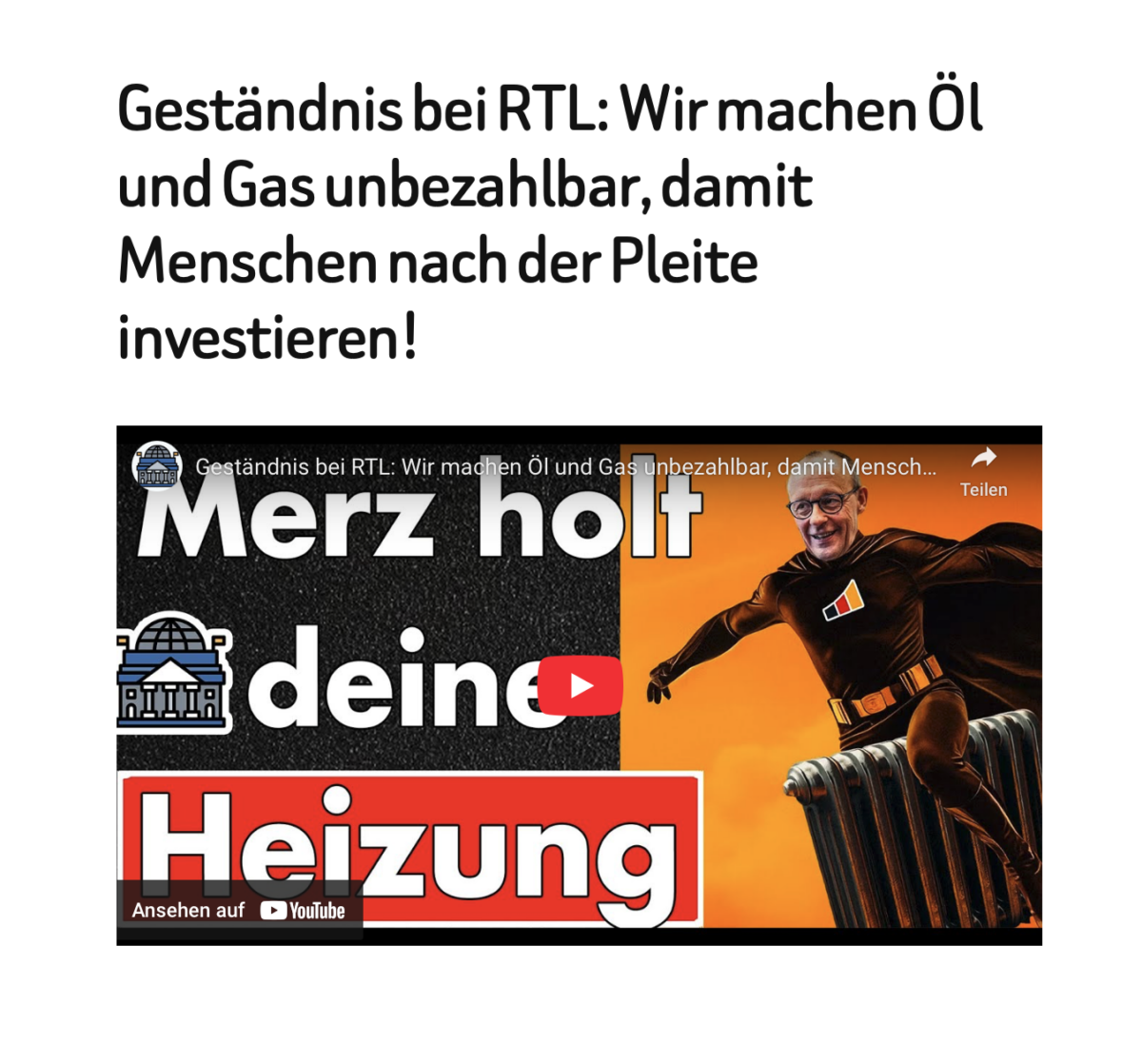 Geständnis bei RTL: Wir machen Öl und Gas unbezahlbar, damit Menschen nach der Pleite investieren!