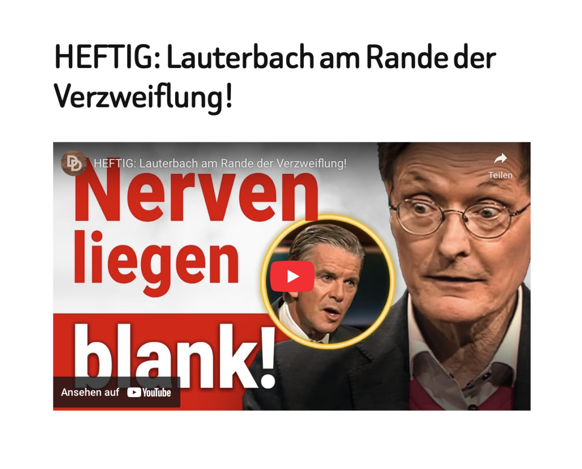 HEFTIG: Lauterbach am Rande der Verzweiflung!