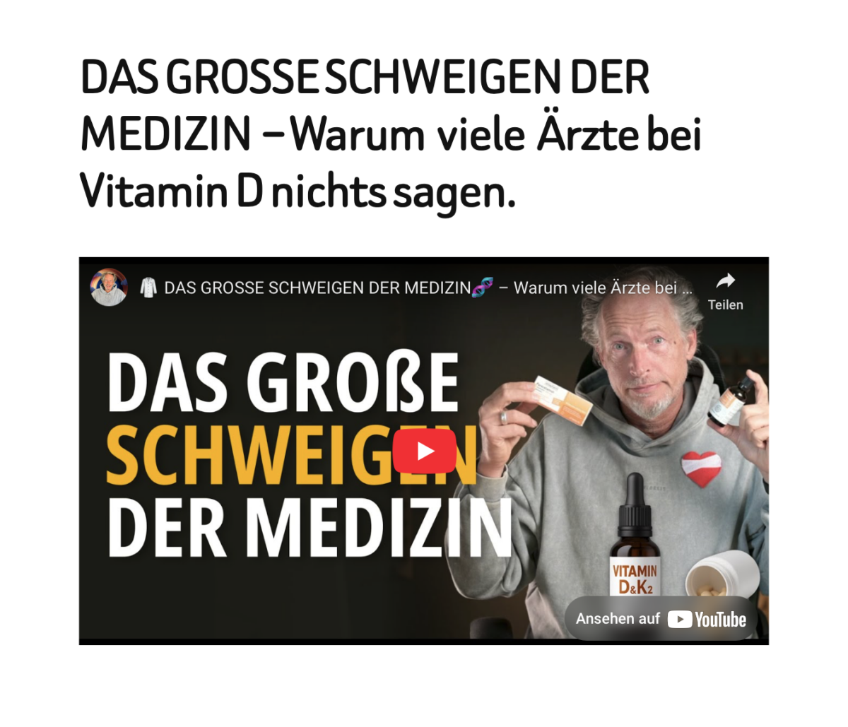 DAS GROSSE SCHWEIGEN DER MEDIZIN  – Warum  viele  Ärzte bei Vitamin D nichts sagen. 