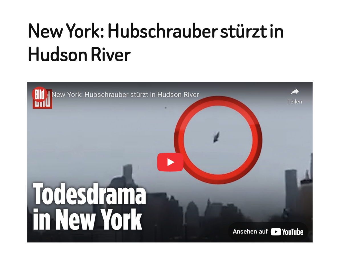 New York: Hubschrauber stürzt in Hudson River