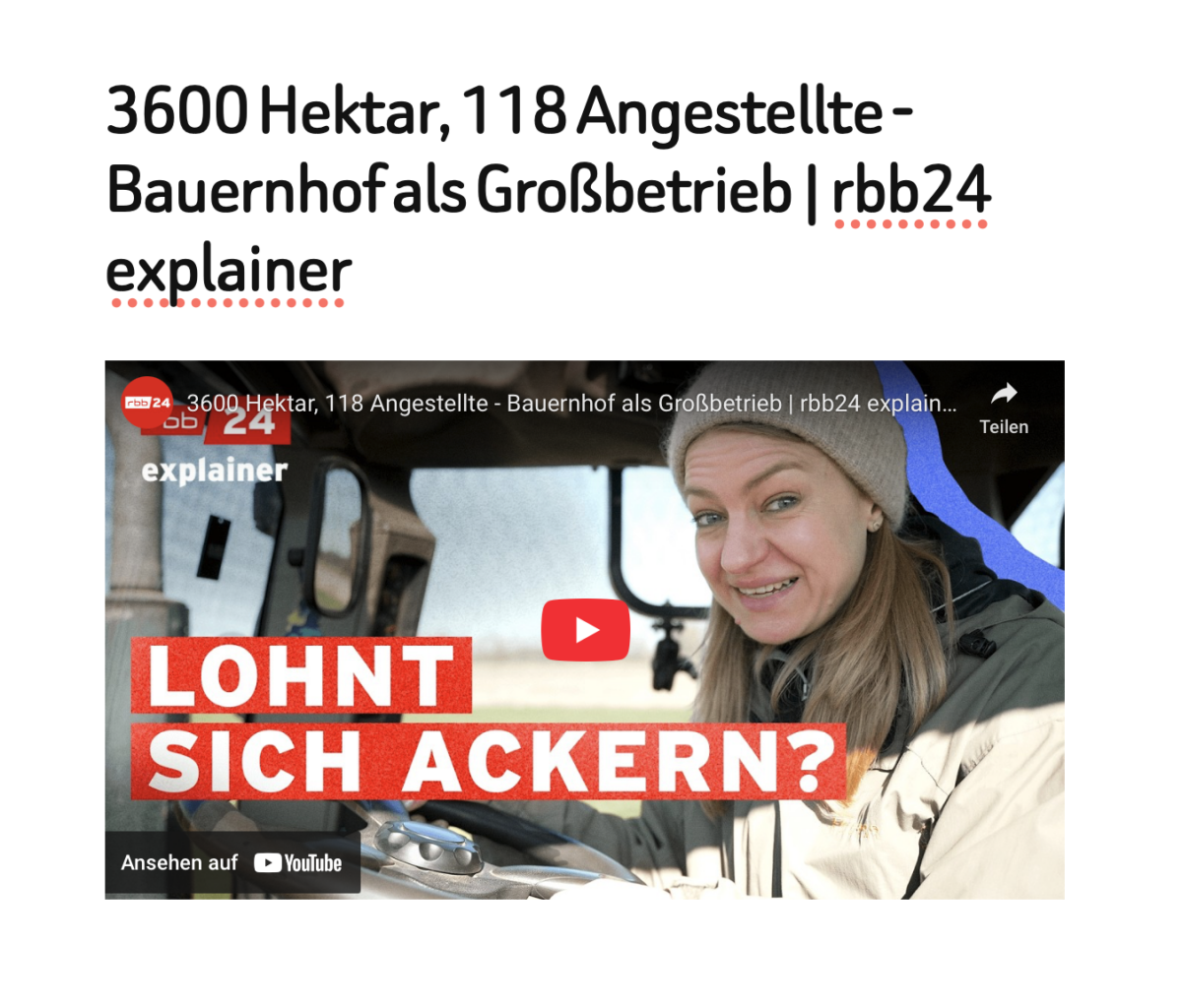 3600 Hektar, 118 Angestellte – Bauernhof als Großbetrieb | rbb24 explainer