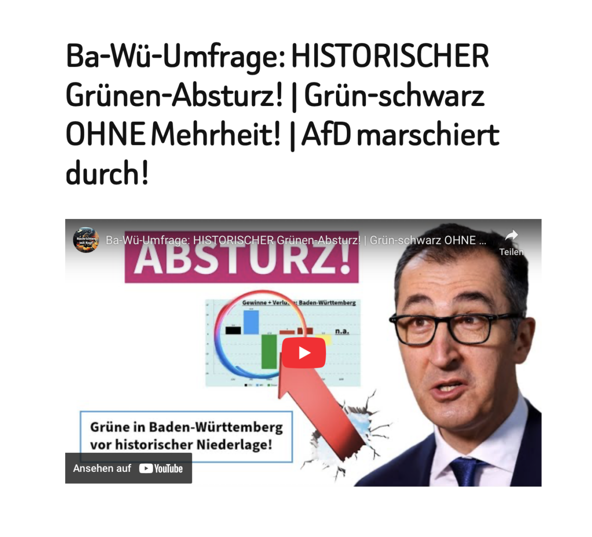 Ba-Wü-Umfrage: HISTORISCHER Grünen-Absturz! | Grün-schwarz OHNE Mehrheit! | AfD marschiert durch!