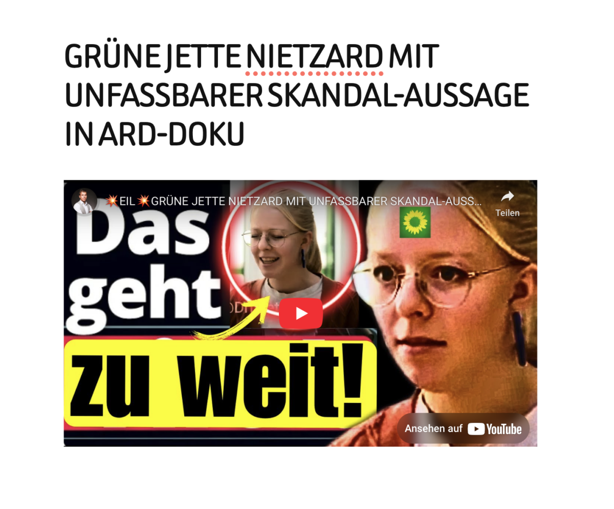 GRÜNE JETTE NIETZARD MIT UNFASSBARER SKANDAL-AUSSAGE IN ARD-DOKU