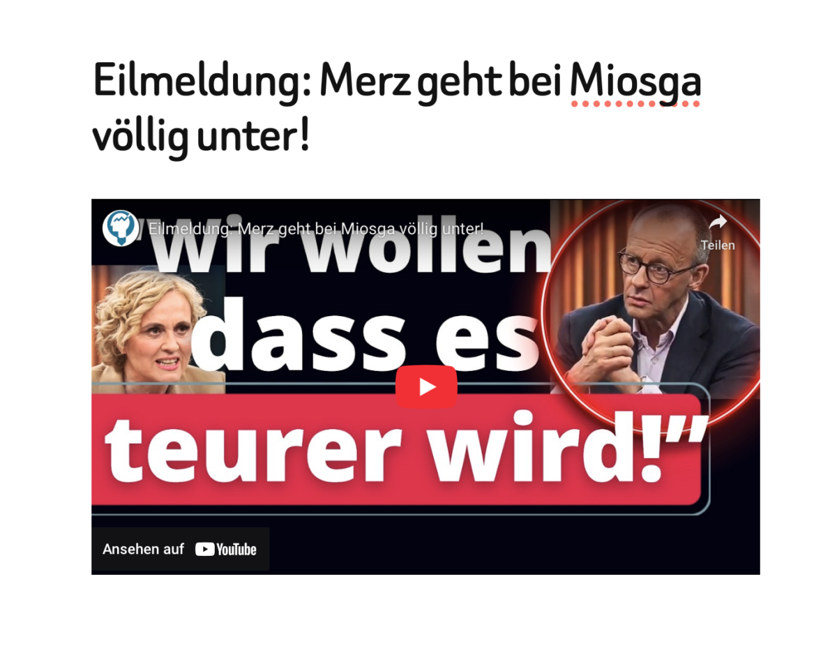 Eilmeldung: Merz geht bei Miosga völlig unter!