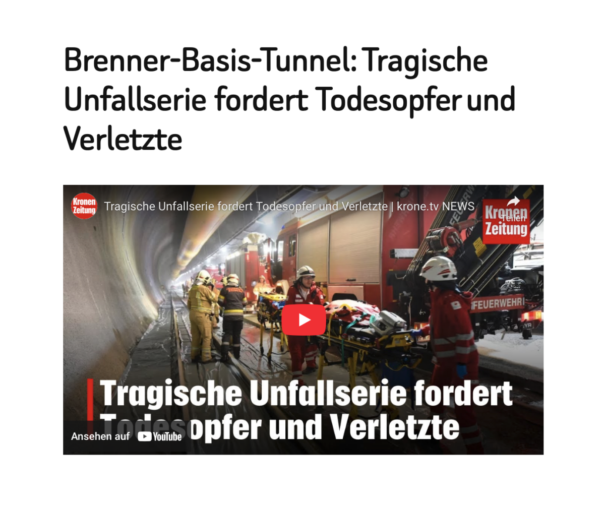 Brenner-Basis-Tunnel: Tragische Unfallserie  fordert  Todesopfer und Verletzte 