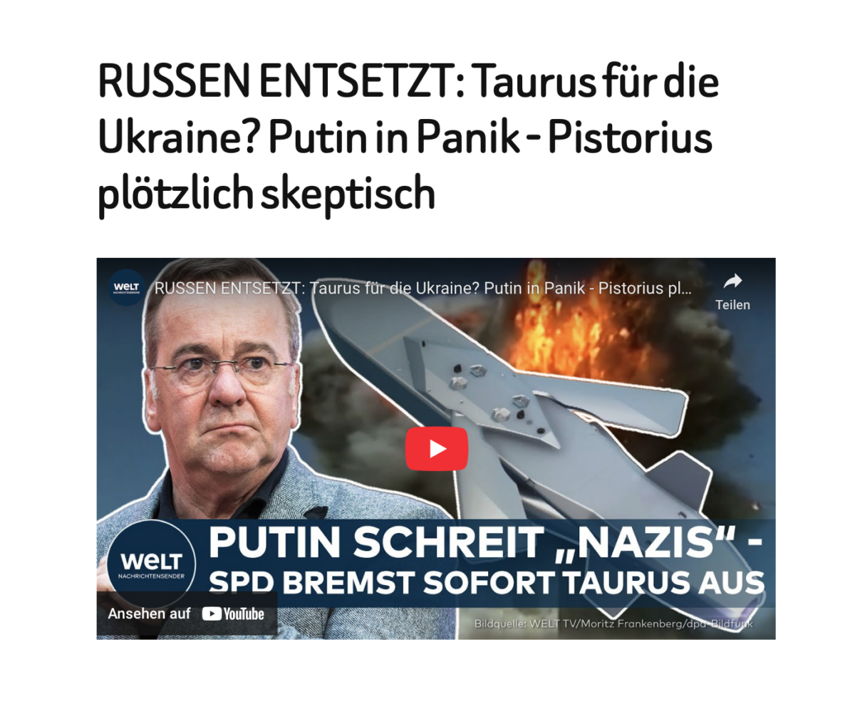 RUSSEN ENTSETZT: Taurus für die Ukraine? Putin in Panik – Pistorius plötzlich skeptisch