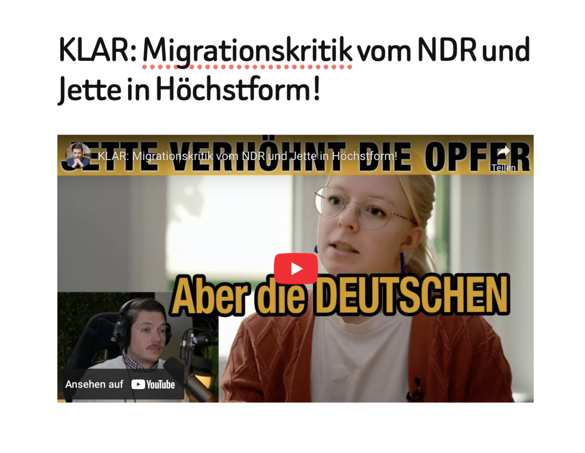 KLAR: Migrationskritik vom NDR und Jette in Höchstform!
