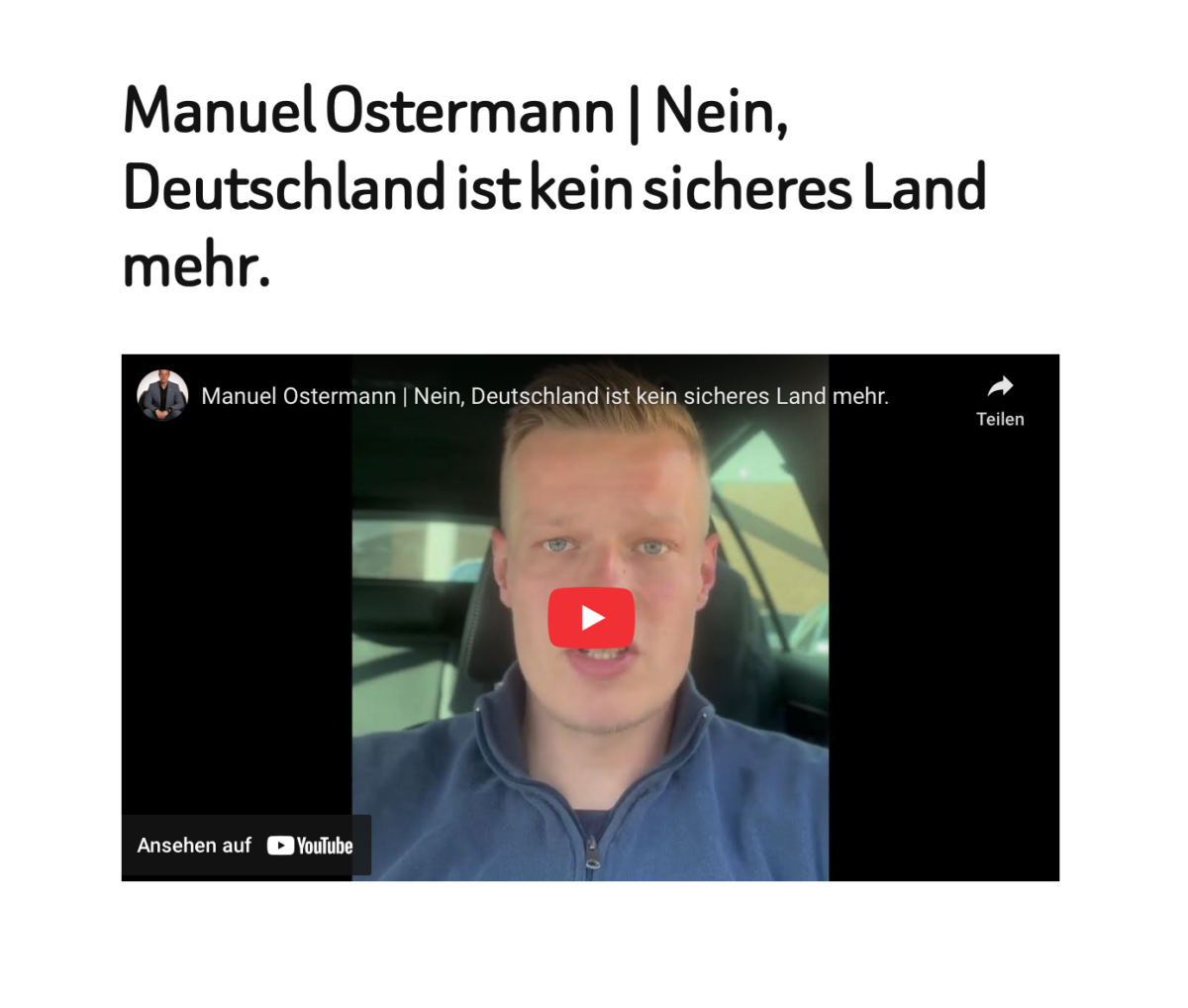 Manuel Ostermann | Nein, Deutschland ist kein sicheres Land mehr.
