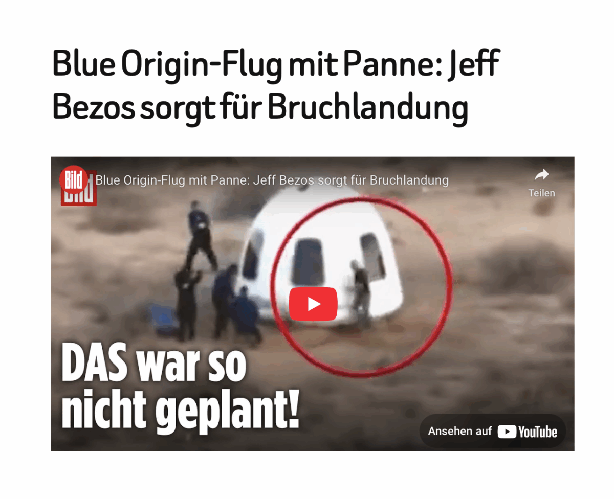 Blue Origin-Flug mit Panne: Jeff Bezos sorgt für Bruchlandung