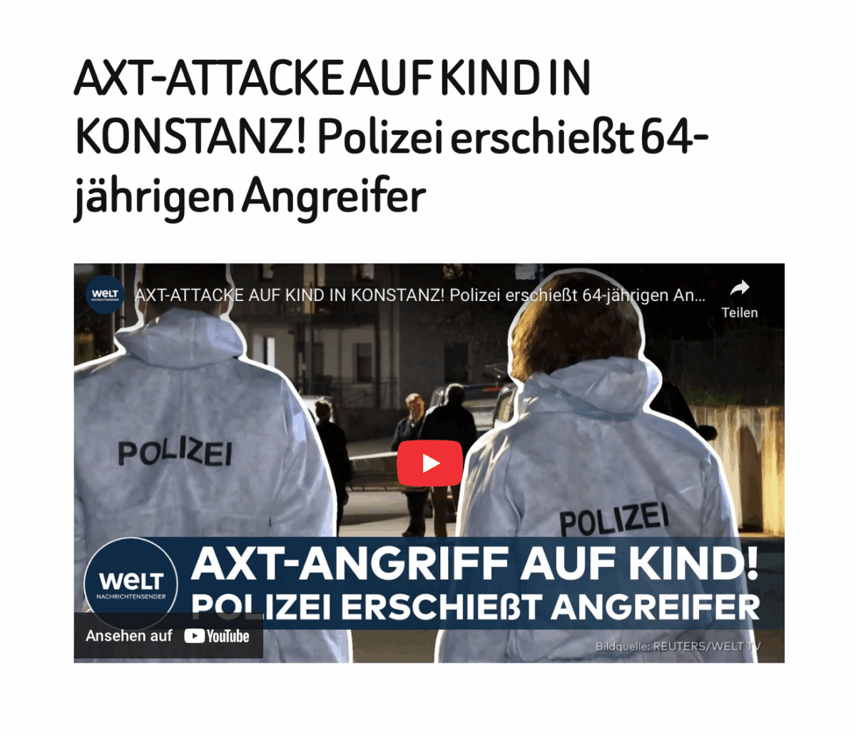 AXT-ATTACKE AUF KIND IN KONSTANZ! Polizei erschießt 64-jährigen Angreifer