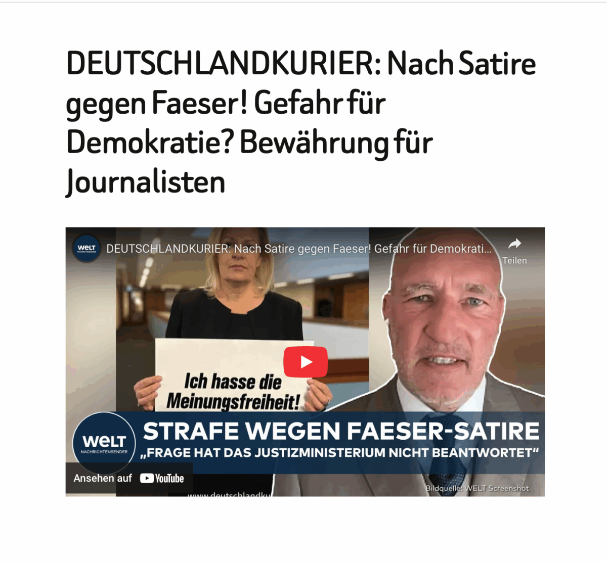 DEUTSCHLANDKURIER: Nach Satire gegen Faeser! Gefahr für Demokratie? Bewährung für Journalisten