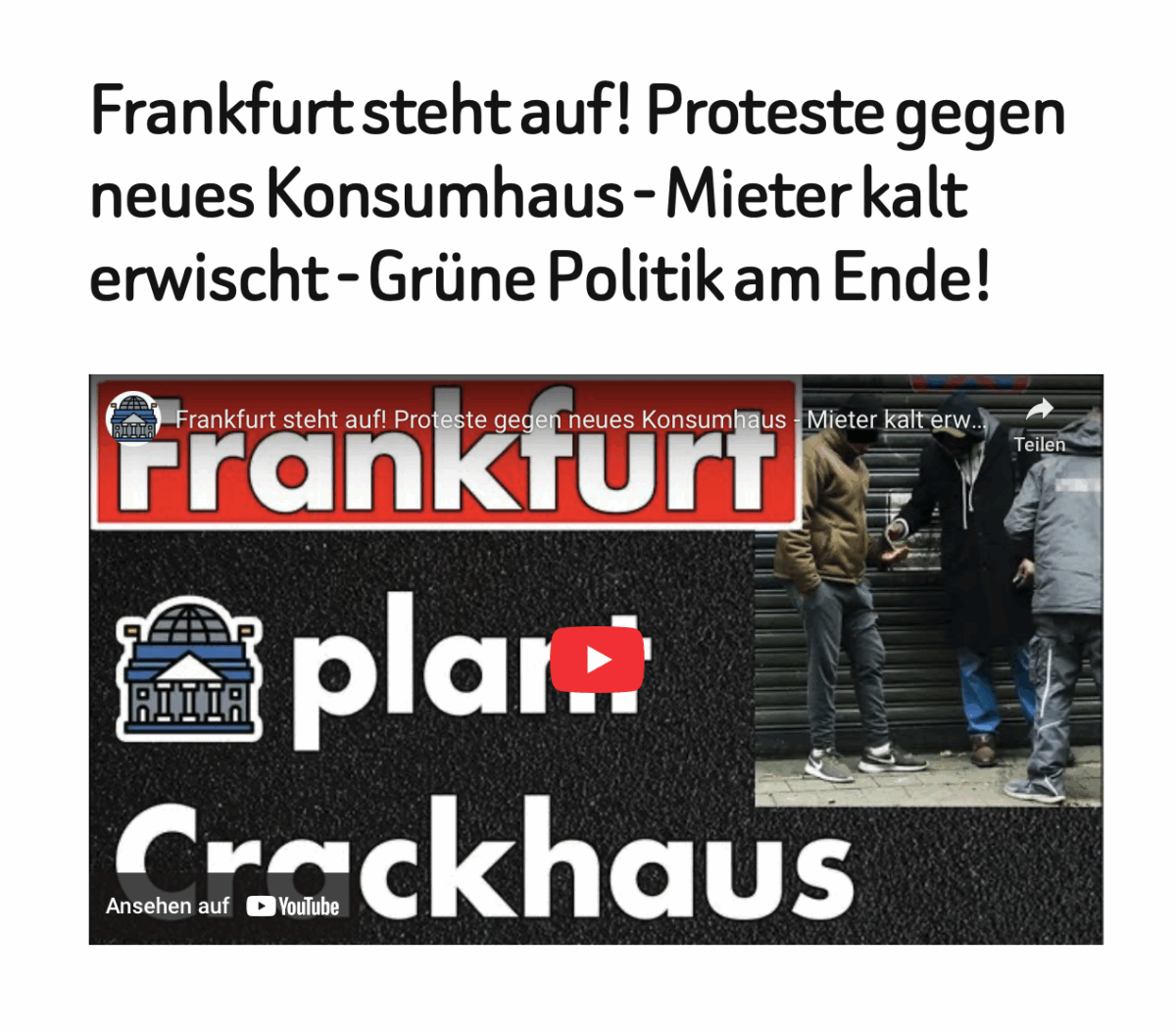 Frankfurt steht auf! Proteste gegen neues Konsumhaus – Mieter kalt erwischt – Grüne Politik am Ende!