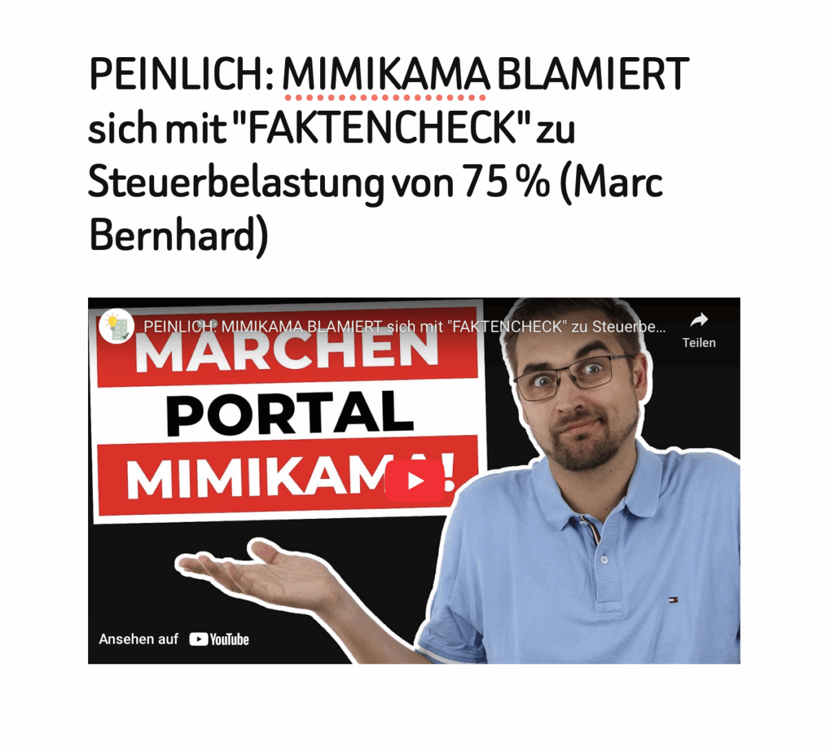 PEINLICH: MIMIKAMA BLAMIERT sich mit „FAKTENCHECK“ zu Steuerbelastung von 75 % (Marc Bernhard)