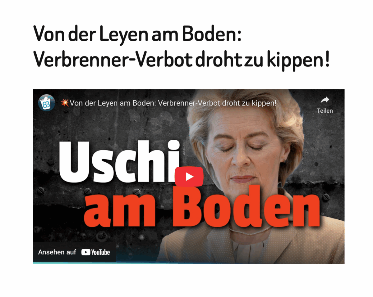 Von der Leyen am Boden: Verbrenner-Verbot droht zu kippen!