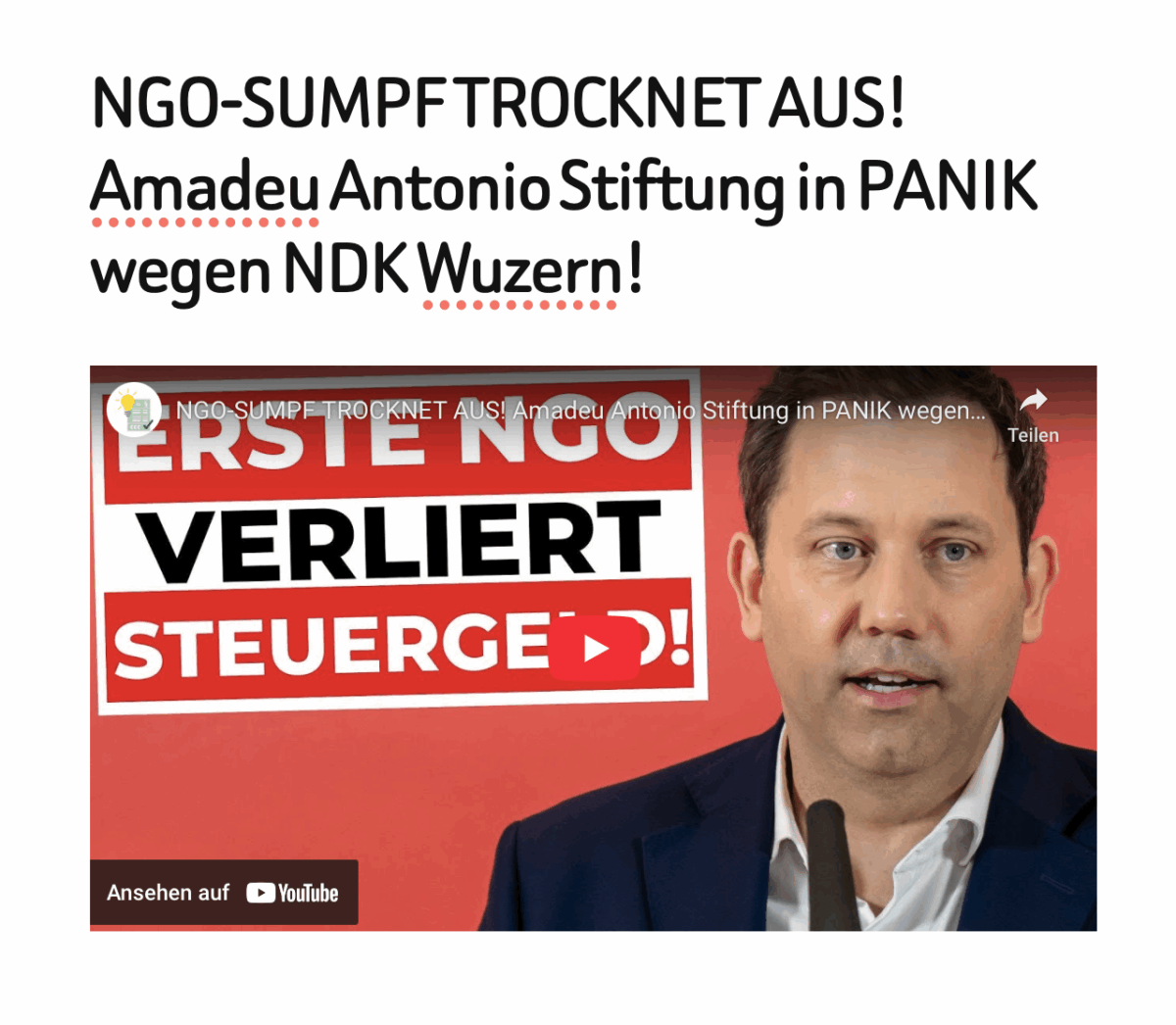 NGO-SUMPF TROCKNET AUS! Amadeu Antonio Stiftung in PANIK wegen NDK Wuzern!