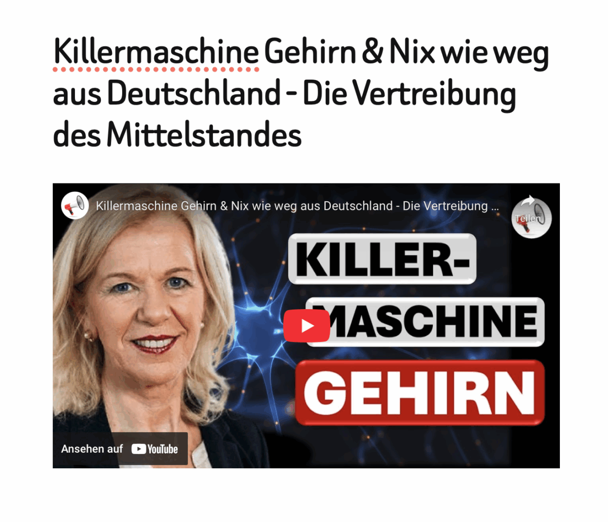 Killermaschine Gehirn & Nix wie weg aus Deutschland – Die Vertreibung des Mittelstandes