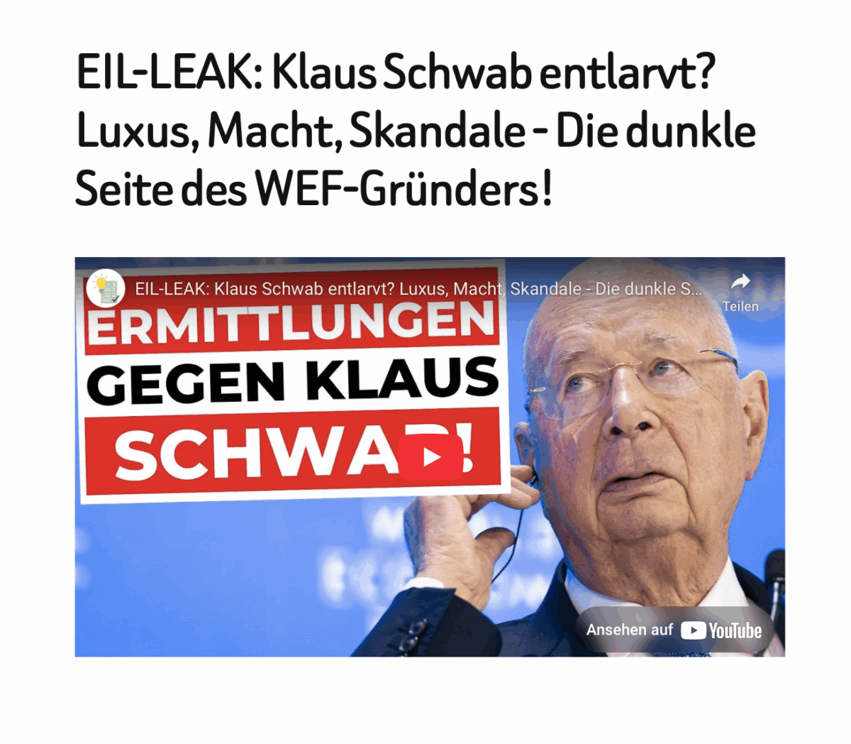 EIL-LEAK: Klaus Schwab entlarvt? Luxus, Macht, Skandale – Die dunkle Seite des WEF-Gründers!