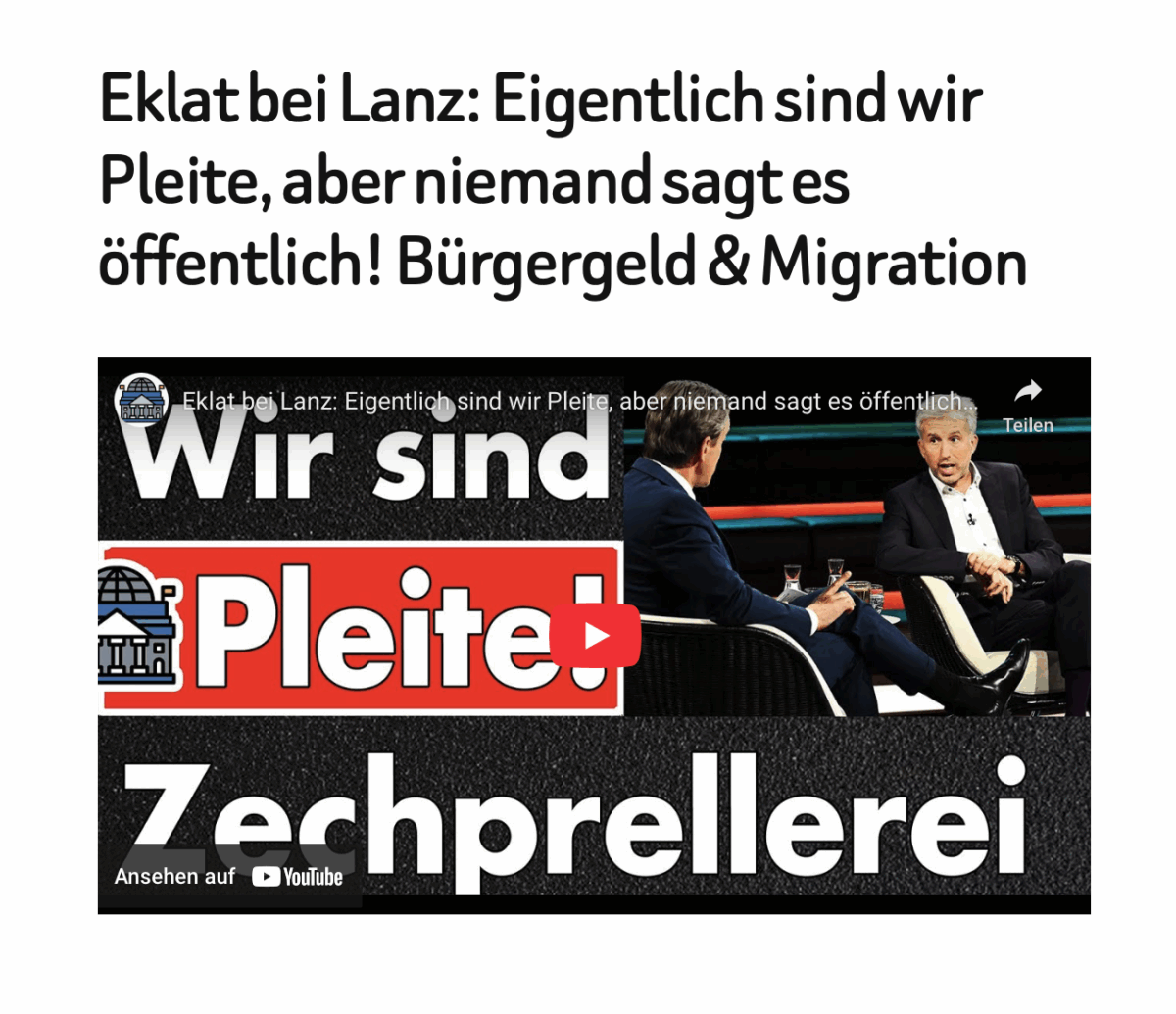 Eklat bei Lanz: Eigentlich sind wir Pleite, aber niemand sagt es öffentlich! Bürgergeld & Migration