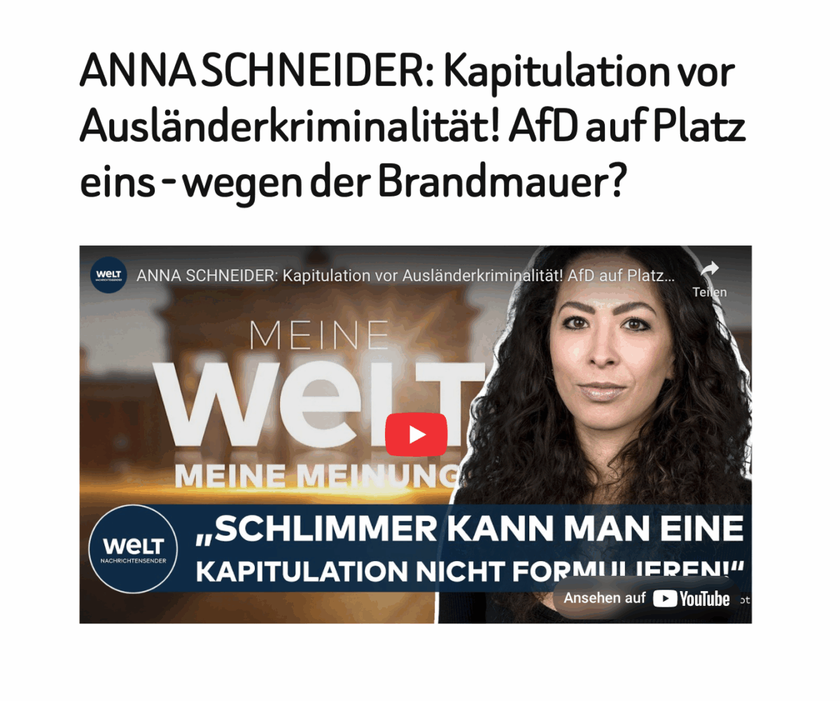 ANNA SCHNEIDER: Kapitulation vor Ausländerkriminalität! AfD auf Platz eins – wegen der Brandmauer?
