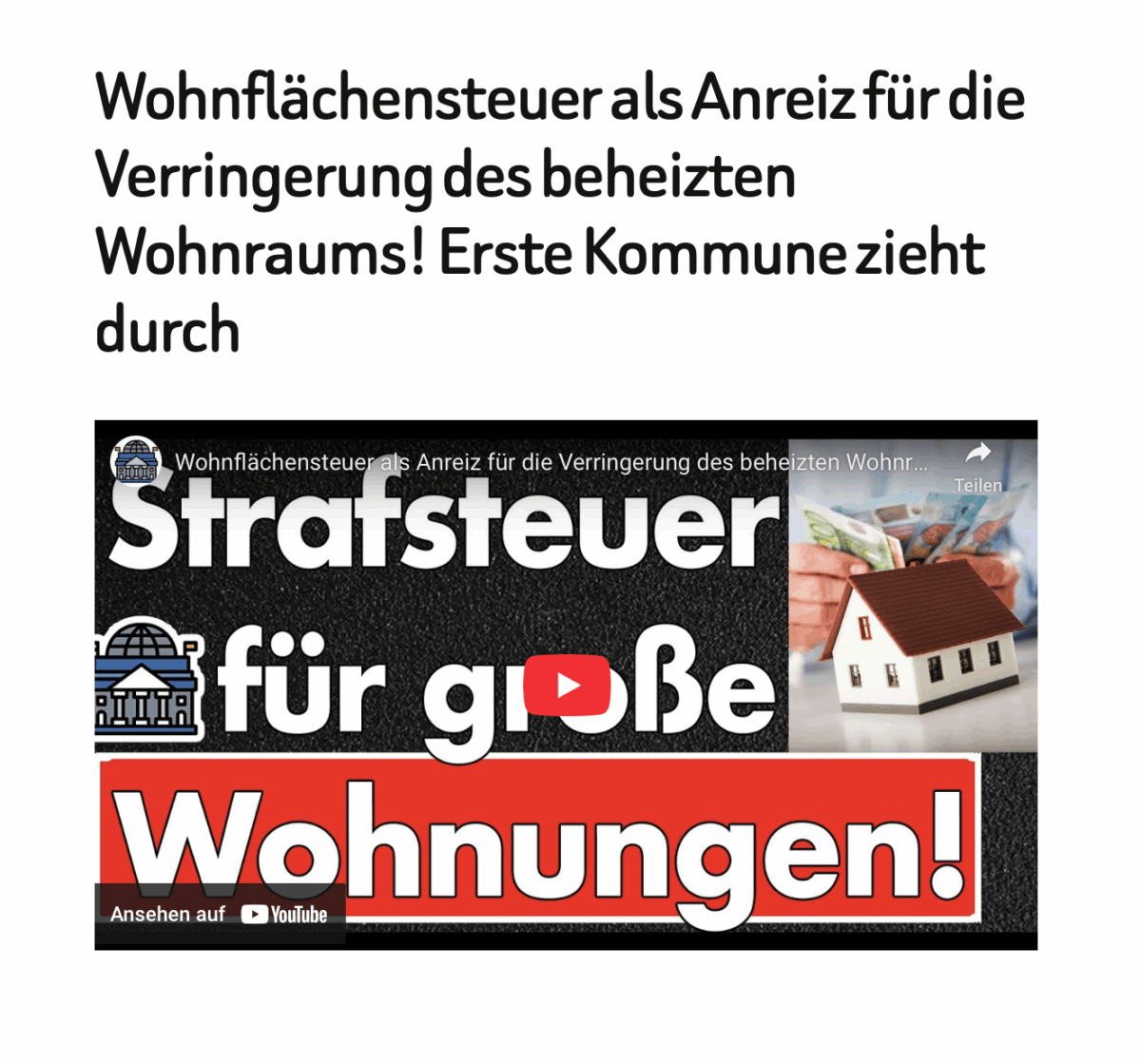 Wohnflächensteuer als Anreiz für die Verringerung des beheizten Wohnraums! Erste Kommune zieht durch