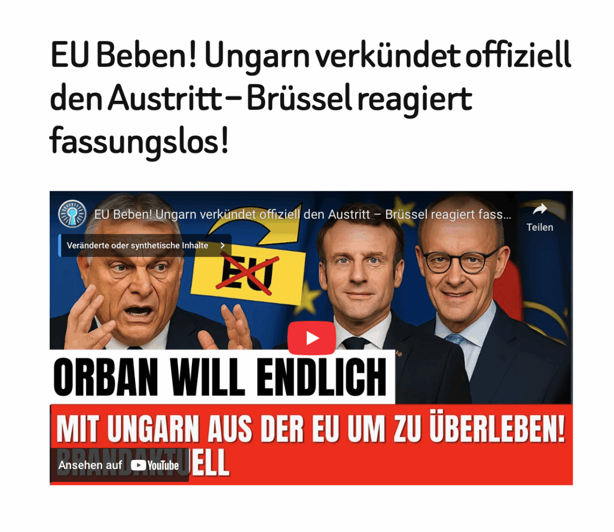 EU Beben! Ungarn verkündet offiziell den Austritt – Brüssel reagiert fassungslos!