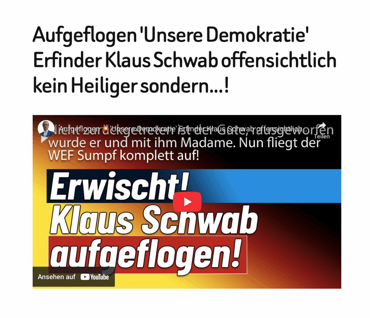 Aufgeflogen ‚Unsere Demokratie‘ Erfinder Klaus Schwab offensichtlich kein Heiliger sondern…!