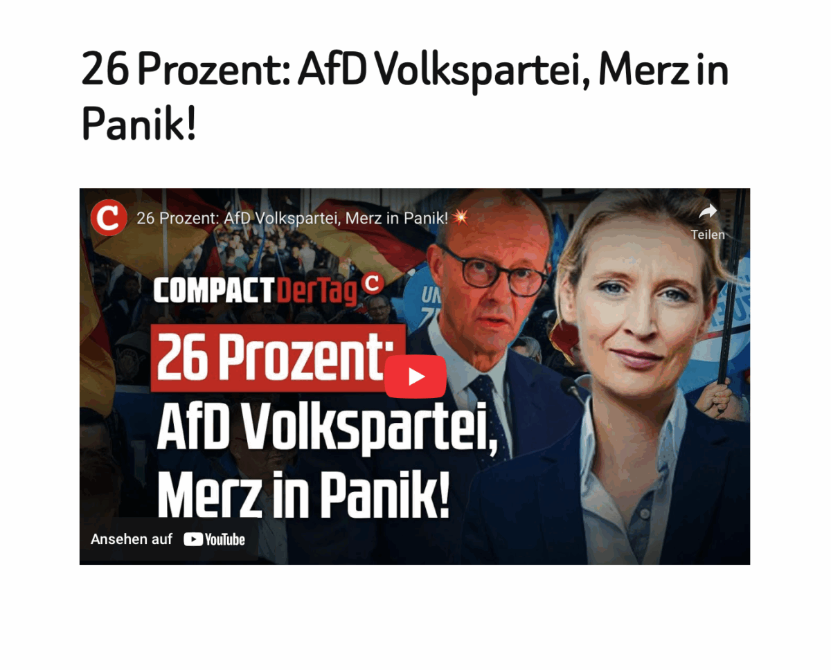 26 Prozent: AfD Volkspartei, Merz in Panik!