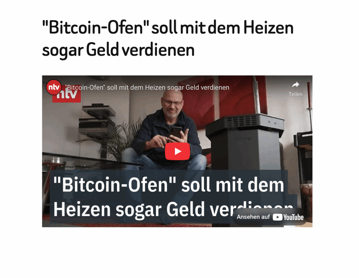 „Bitcoin-Ofen“ soll mit dem Heizen sogar Geld verdienen