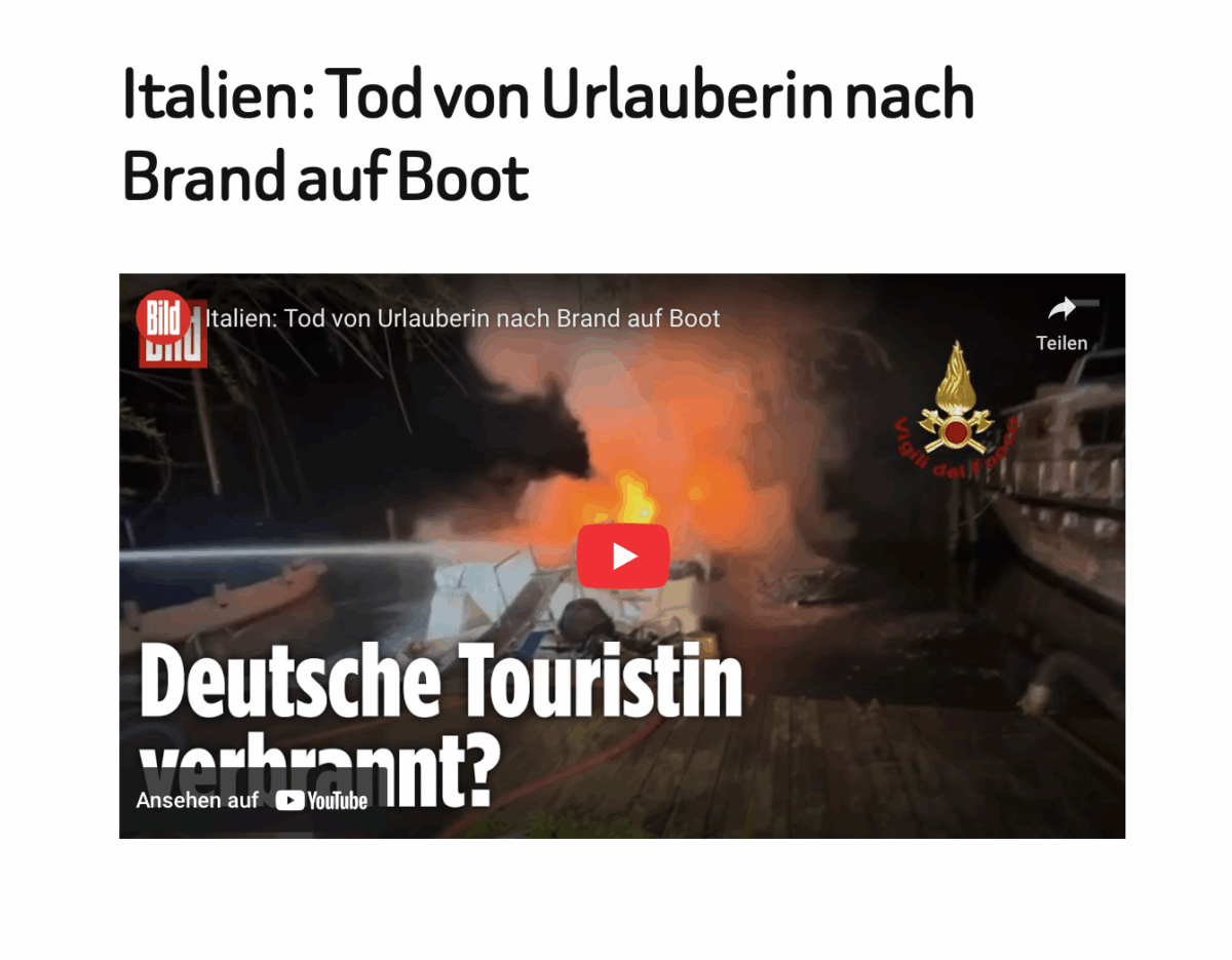 Italien: Tod von Urlauberin nach Brand auf Boot