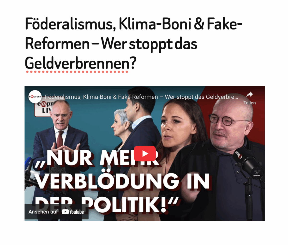 Föderalismus, Klima-Boni & Fake-Reformen – Wer stoppt das Geldverbrennen?