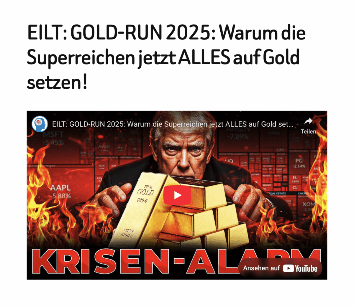 EILT: GOLD-RUN 2025: Warum die Superreichen jetzt ALLES auf Gold setzen! 
