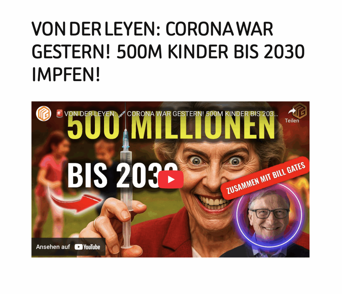 VON DER LEYEN:  CORONA WAR GESTERN!  500M  KINDER  BIS  2030 IMPFEN!