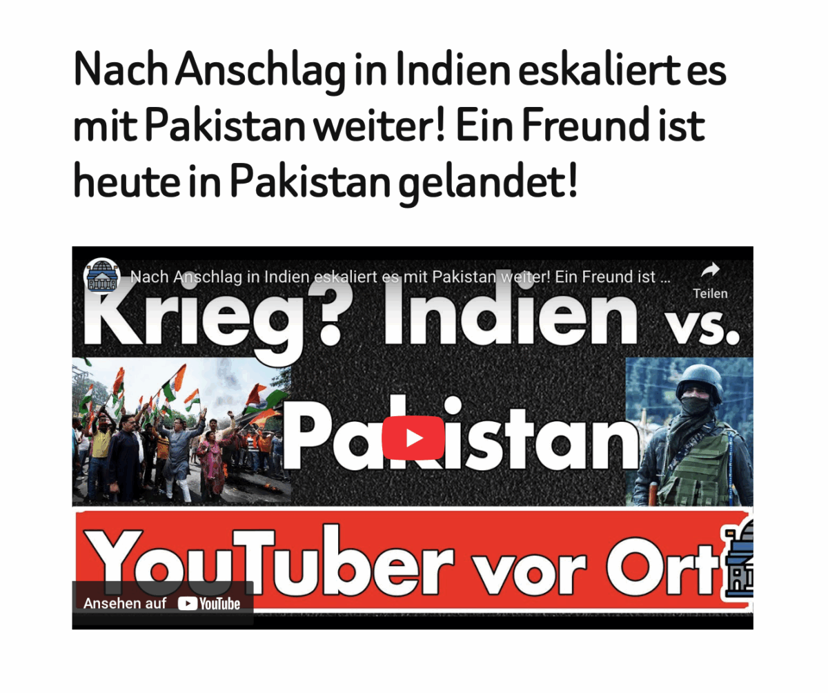 Nach Anschlag in Indien eskaliert es mit Pakistan weiter! Ein Freund ist heute in Pakistan gelandet!